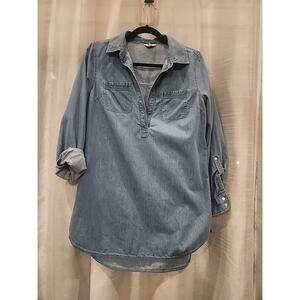 Crown & Ivy Denim‎ Dress long sleeved w/roll tab detail, collared neck. Size Med